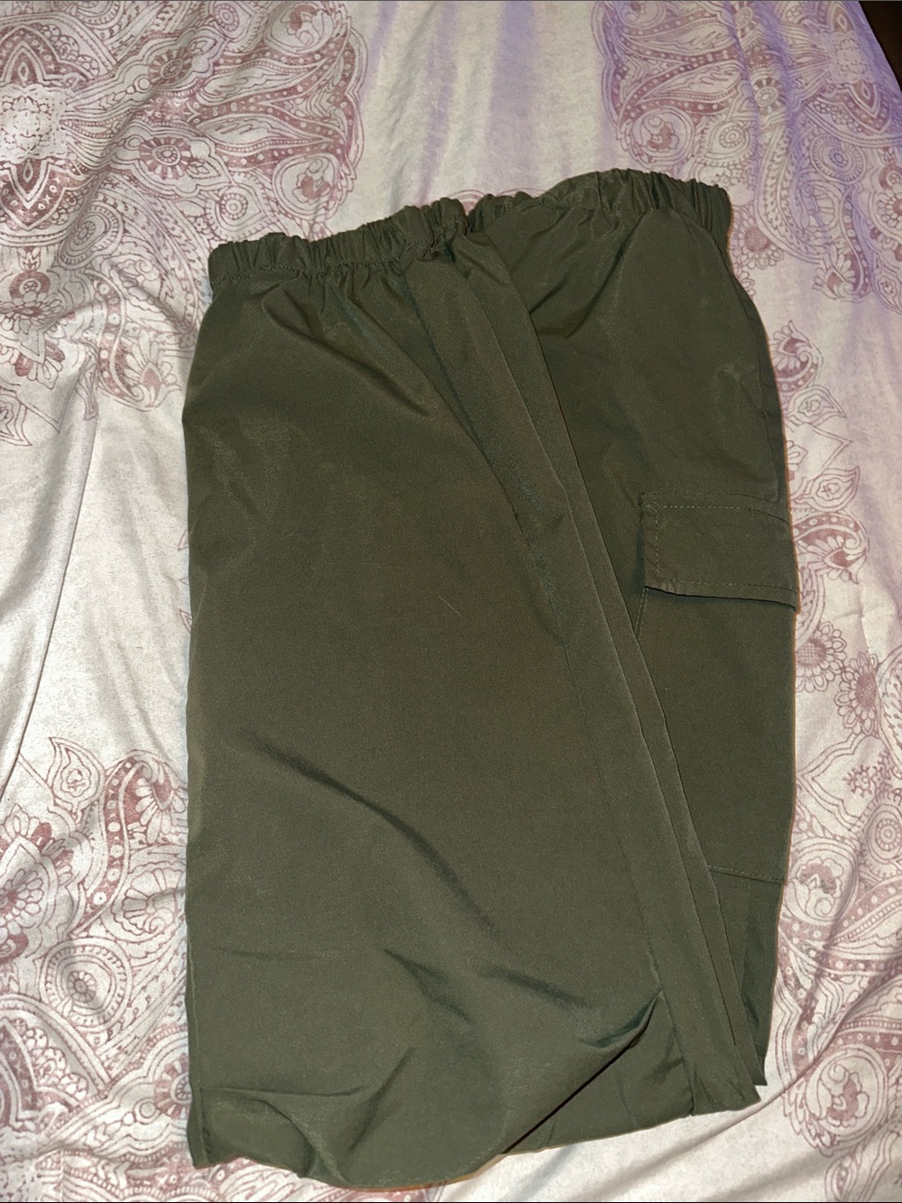 Olive Green Elastic Waist Cargo Pants